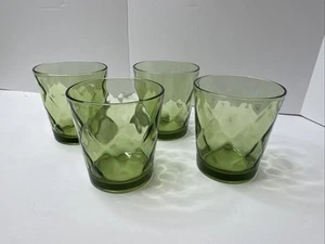 Vtg Hazel Atlas Avocado Green Diamond Optic Lowball Rocks Glasses Juice MCM Four - Picture 1 of 4