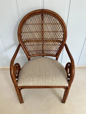 Vtg Rattan Bentwood Arm Chair-Ficks Reed Style Lounge Chair-Quality Upholstery - Image 1 of 4