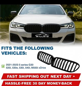 For BMW G30 520i 530i 540i 2021-2023 Gloss Black Dual Slats Front Kidney Grille - Picture 1 of 12
