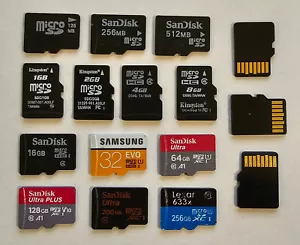 MICRO SD CARD 256MB 512MB 1GB 2GB 4GB 8GB 16GB 32GB 64GB 128GB 256GB, SD Adapter - Picture 1 of 19
