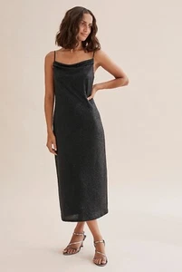 Country Road Black Navy Metallic Slip Dress Size XXS Sleeveless Cowl Neck Womens - Picture 1 of 16