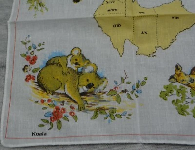 Vintage ROSS Australia Hankie Handkerchief Kangaroo Koala Emu Platypus 11" - Image 1 of 4