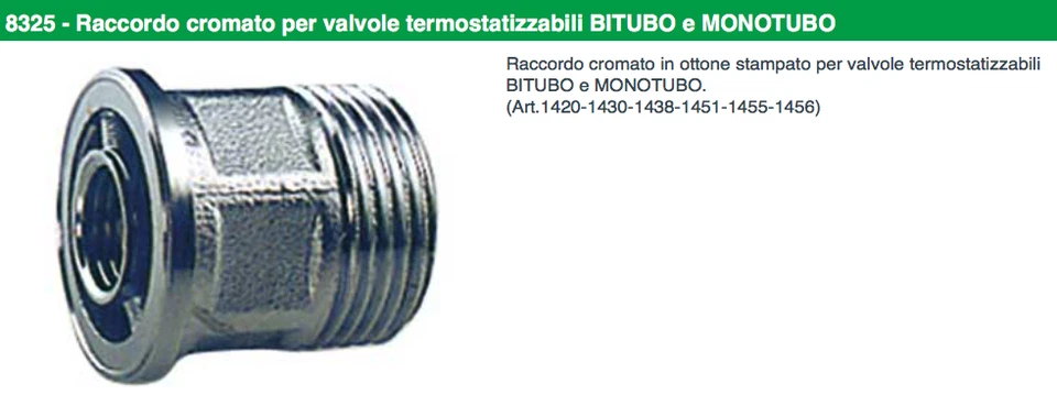 8325 - RACCORDO CODOLO 3/4 PER VALVOLA FAR TERMOSTATIZZABILE MONOTUBO E BITUBO - Immagine 1 di 1