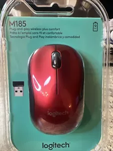 Logitech M185 Wireless Mouse - Red - 910-003636 Mac Windows USB Linux Brand New - Picture 1 of 3