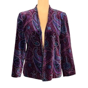VTG 90s Velvet Blazer Sz.12 P Purple Paisley Whimsigoth Boho Career Office - Picture 1 of 9