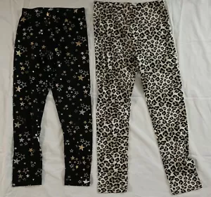 2 Wonder Nation Stretch Pants Leopard Print + Black w Gold Silver Stars Lg 10-12 - Picture 1 of 3