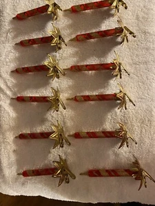 5 VTG Italy Gold Glitter Strip Red Glass Candle Clip-on Christmas Ornaments 5'' - Picture 1 of 16