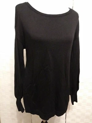 Suéter Verve Ami feminino pequeno preto gola barco manga longa fenda lateral - Imagem 1 de 4