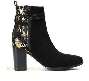 Hombres Cuero Real Botines Floral Tacón Cubano Puntera Punta Punta Hebilla Zapatos - Imagen 1 de 7