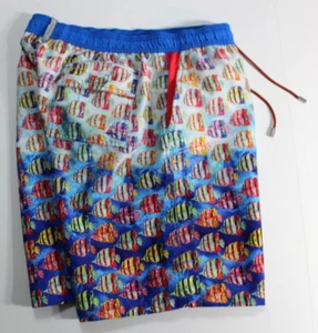Bugatchi Colorful Men’s Swim Trunks Shorts Size Large Multicolor Fish Polyester - Picture 1 of 8