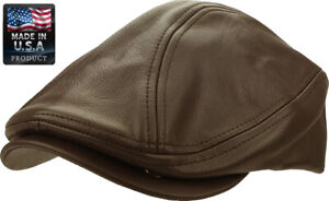 Made in USA 100% Genuine Leather Ascot Newsboy Ivy Hat Cap Gatsby