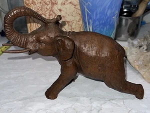 Vintage Red Mill Elephant Figurine Trunk Up USA Wood Pecan Shell Statue Handmade - Picture 1 of 10