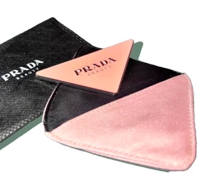 PRADA Beauty Logo Triangle Hand Held Purse Mirror & Fitted Pink Case NWT - Picture 1 of 13