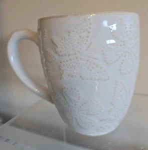 Tara Coffee Cup/Mug with a lace-like Butterfly Floral design 16oz Cream Color - Picture 1 of 10