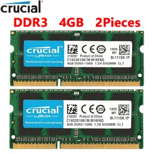 Crucial 8GB(2x 4GB) KIT DDR3 1066MHz PC3-8500 204-Pin 2Rx8 SODIMM Memory Ram - Picture 1 of 8
