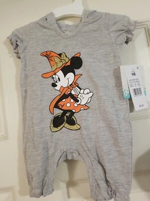 Bebé Disney 1 pieza talla NB con Minnie Mouse NUEVO CON ETIQUETAS, fondo a presión idea de Halloween Foto 1 de 4