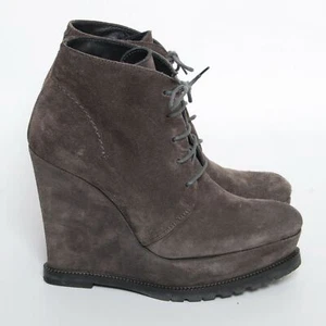 Barbara Bui High Wedge Heels Ankle Boots Gray Suede Lace Up Booties Size EU 40 - Picture 1 of 6