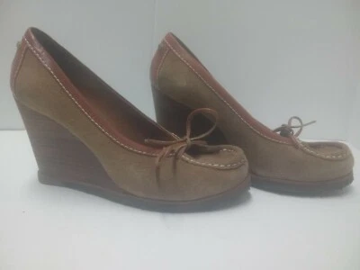 6.5 M Juicy Couture Brown Suede Leather Platform Wedge Heel, Pinch Toe - Image 1 of 4