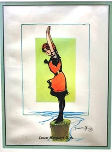 Hamilton King Long Branch Girl T7-3 Bathing Swimmer Hand Painted Signed Framed - Picture 1 of 21