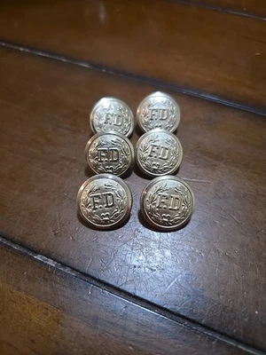 "FD" Fire Department Uniform Button - Waterbury Button Co. Silver  7/8"  Lot 10 - Image 1 of 3
