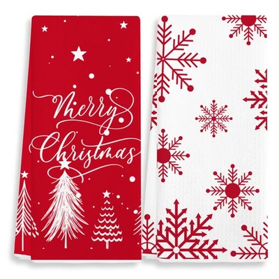 Juego de 2 toallas de cocina decorativas rojas navideñas, toalla de plato 'Feliz Navidad'... Foto 1 de 4