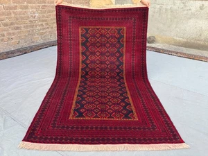 Tappeto vintage afgano annodato a mano tribale in lana - audace motivo geometrico tappeto cucina - Foto 1 di 13