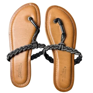 Palms Flip Flop Sandals Thong Black With Rhinestone Womens Size 9M - Picture 1 of 7