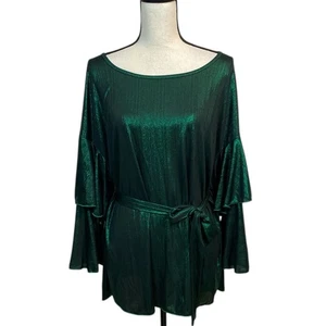Ashley Stewart smaragdgrün metallic Gürtel Glockenärmel Party Top Gr 16W - Bild 1 von 8