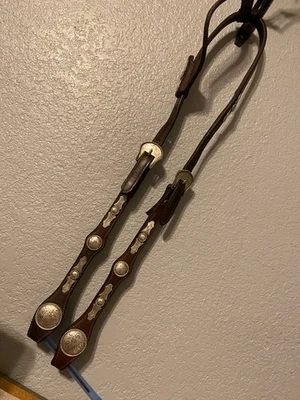 Brida de cabeza occidental usada vintage de alpaca México cuero tachuelas de trabajo sh Foto 1 de 4