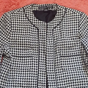 SILKLAND Sz L Blazer Women 100% Silk Houndstooth Open Front Pockets Lined Jacket - Picture 1 of 6