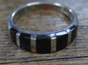 Vintage Signed ND .925 Sterling Silver Inlay Black Onyx Ring size 8 4.1G - Picture 1 of 7