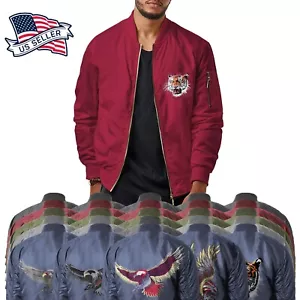 Mens PATCH BOMBER JACKET Reversible Padded Zip Up Casual MA-1 Flight Premium - Picture 1 of 62