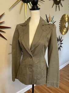 H & M Green Khaki Fitted Jacket/Blazer Stitched Detail Lined Size 4 - Picture 1 of 11
