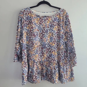 Floral multicolored peplum top scoop neck 3/4 sleeve bohemian bright multicolore - Picture 1 of 9
