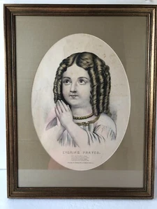 Antique Currier and Ives "Evening Prayer" Custom Framed Print non glare glass - Picture 1 of 5