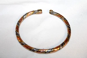 Vintage Copper Brass Silver Twist Cuff Bangle Bracelet Mixed Metal - Picture 1 of 5