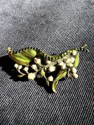 Stunning Anne Koplik Lily of the Valley Crystal Pin Hand Enameled - Image 1 of 4