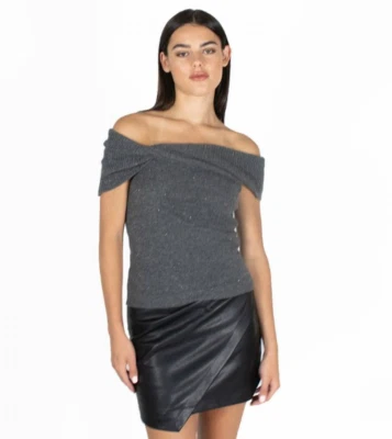 Suéter Otoño Cachemira Gris Fuera del Hombro Capucha Twist Brillo XL NUEVO CON ETIQUETAS $215 Foto 1 de 4