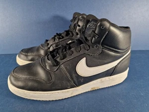 Black NIKE EBERNON Mid Top Leather Trainers Shoes - UK Size 10.5 - Picture 1 of 6