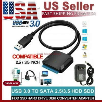 USB 3.0 to SATA III Adapter for 2.5" 3.5" SSD HDD Hard Drive with 12V/2A Power - Image 1 of 4