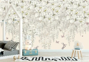 Sweet Lillies Flower Butterfly Wall Mural Wallpaper Kids Nursery Decor DIY B74 - Picture 1 of 7