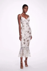 NWT MARCHESA NOTTE Embroidered Midi Dress Sz 14-$798 - Picture 1 of 5