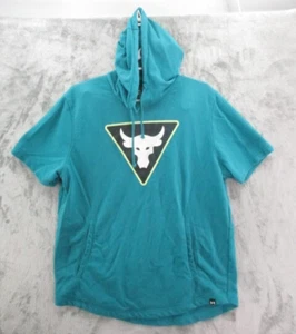 Under Armour Project Rock Hoodie Mens Large Teal Terry Short Sleeve Gym Workout - Picture 1 of 13