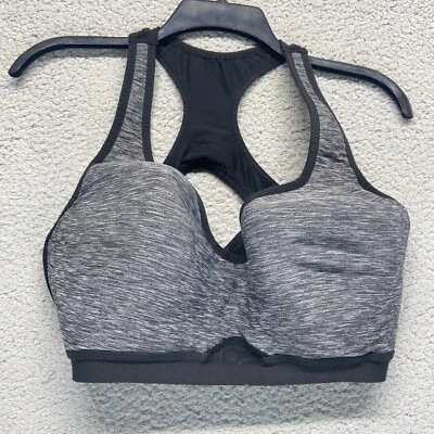 Danskin Now Womens Sports Bra Racerback Padded Size 40D Gray Black - Image 1 of 4