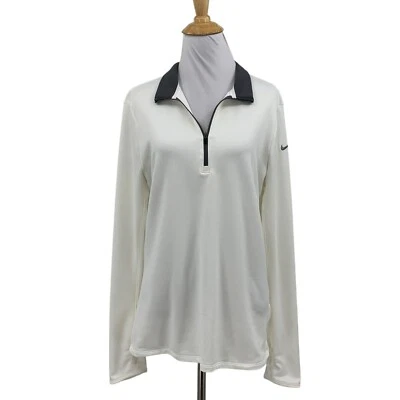Camisa Nike Mujer M Mediana Blanca Gris Dri Fit Elastizada Media Cremallera Agujeros para los Pulgares Correr Foto 1 de 4