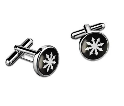 Chaos Theory Sign Butterfly Effect Symbol Silver Glass Cufflink Set w/ Box - 379 - Image 1 of 2