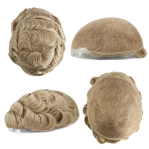 Mens Human Hair Replacement System French Lace Toupee Blonde Hairpiece 8X10 #22R - Picture 1 of 8