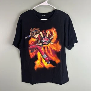 Vintage Bakugan Battle Brawlers Graphic Black T-Shirt Size Medium Y2K Anime Fire - Picture 1 of 8