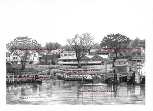 William C Harrison Pen & Ink Stadtbild "Jones Landing, Peaks Island" 1991 - Bild 1 von 1
