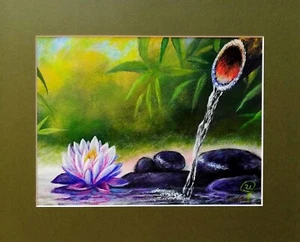 Pink Lotus Original Painting -Flowers Artwork Framed -Landscape Home Decor - Picture 1 of 9